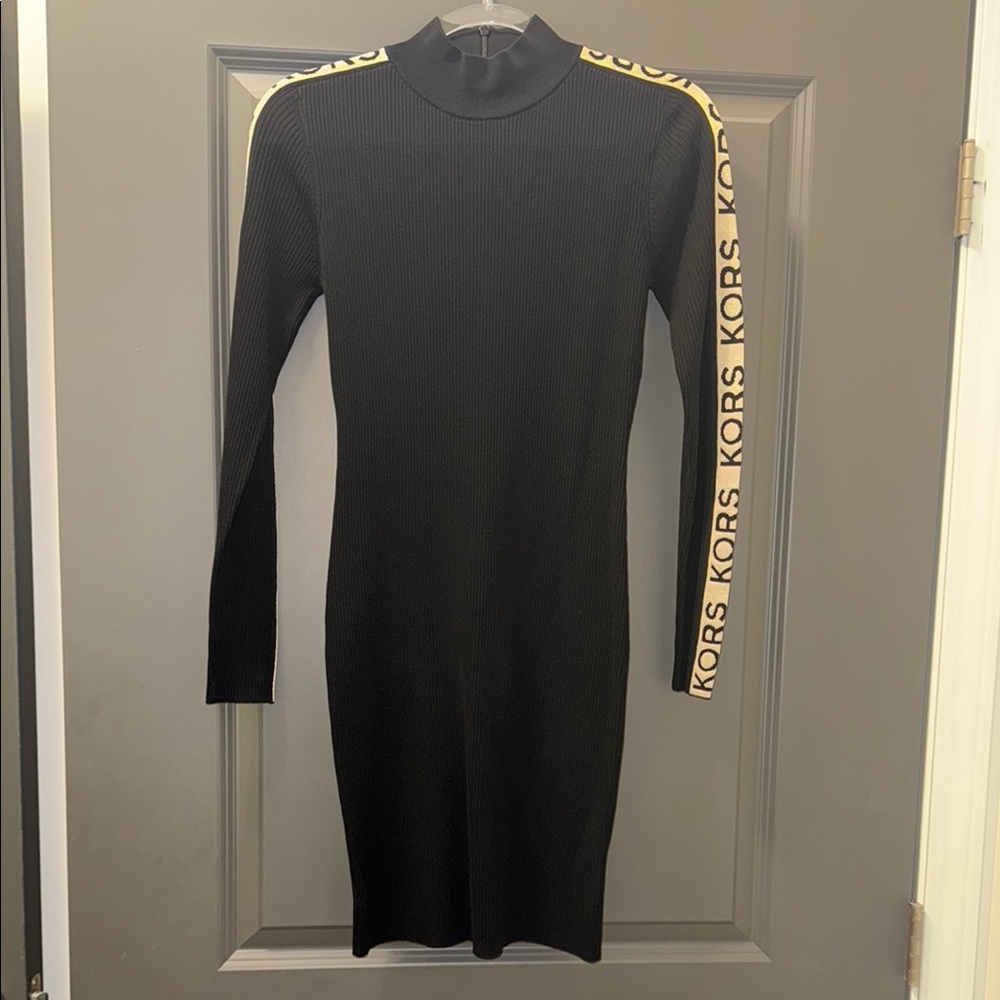 Michael Kors Black and Gold Long Sleeve Bodycon Dress